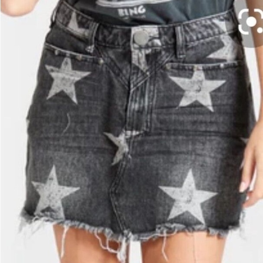 One Teaspoon Camden Star Trucker Skirt Black Denim Mini (122)